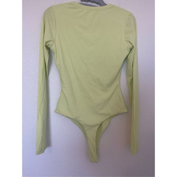 New Naked Wardrobe Long-Sleeved Snatched Bodysuit in Bright Yellow - Picture 7 of 7